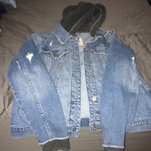 Hollister denim jacket with built in hoodie